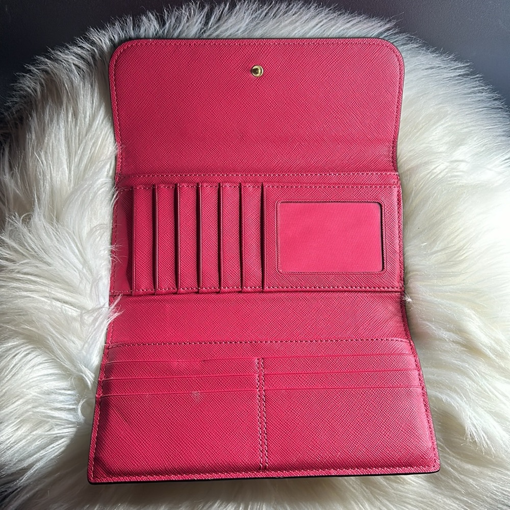 Coach Signature Coated Canvas Full Size PVC Checkbook Wallet Khaki / Pink Ruby - Picture 7 of 12